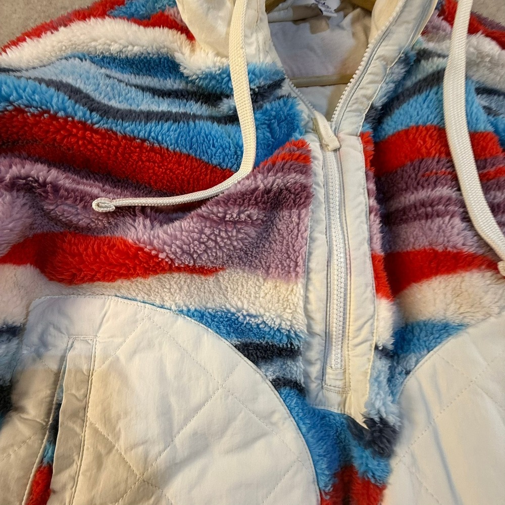 JoyLab Womens Multi Color Striped Sherpa Fleece Quarter Zip Hoodie Jacket M - Picture 7 of 10